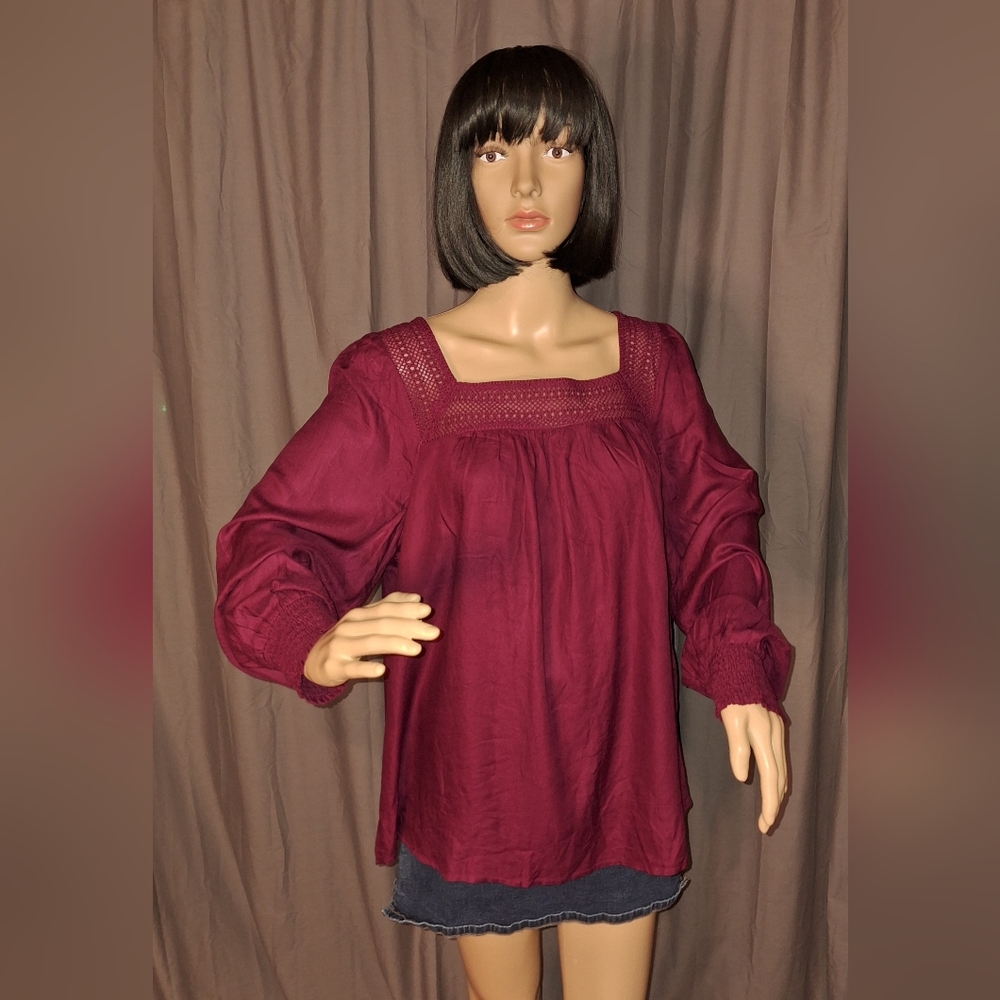 LANE BRYANT/ Burgundy shirt / size 14 /16 relaxed fit long sleeve blouse